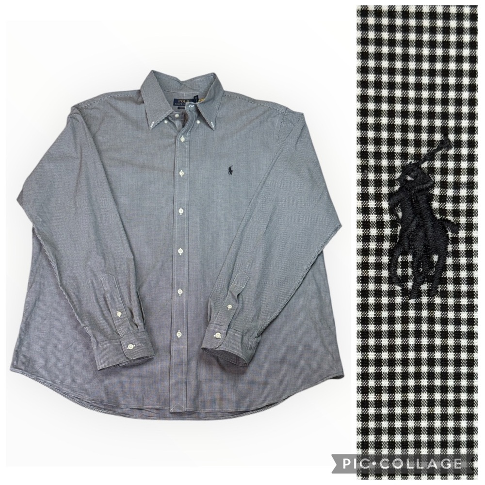 Ralph Lauren Men's Black and White Microcheck Button-Down Shirt sz XXL